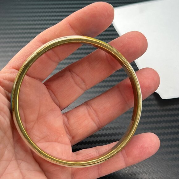 Vintage Enamel Peacock Feather Bangle Gold-Tone Bracelet Cream Blue Green - Picture 10 of 11